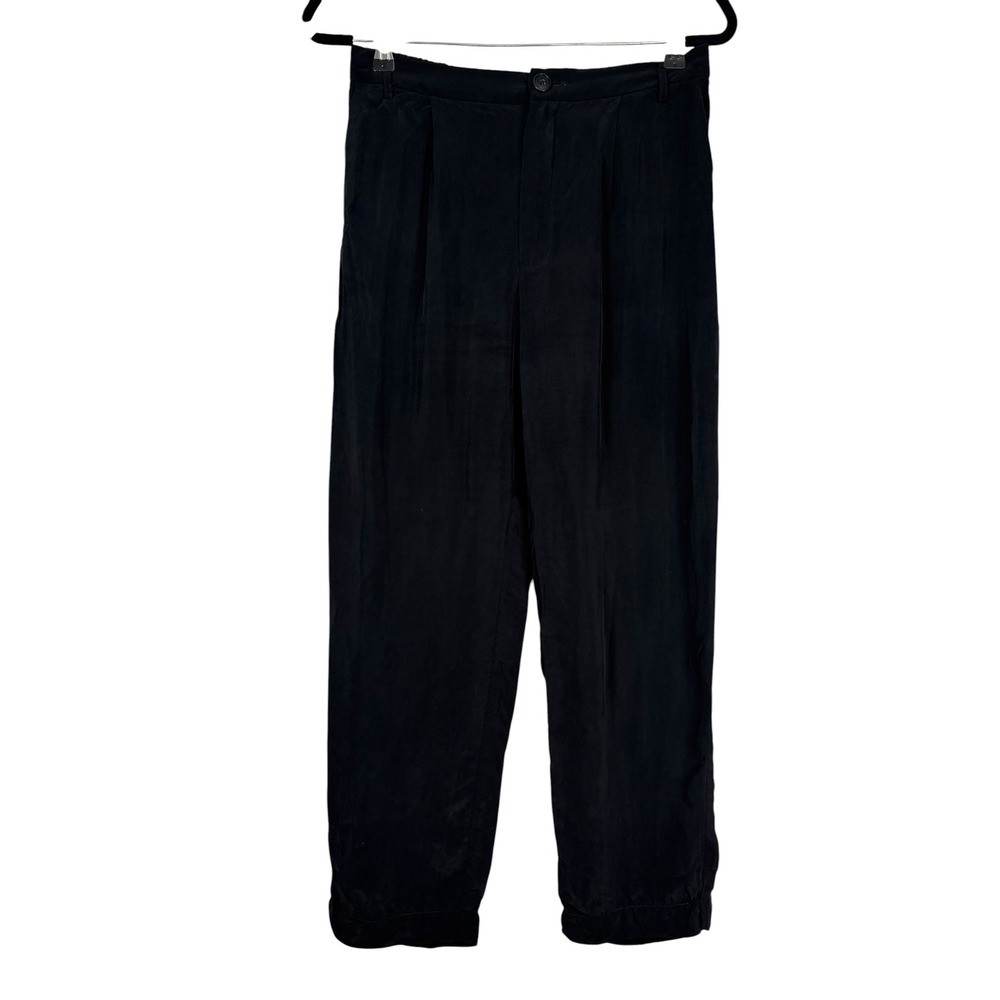A.Cheng Womens Black 100% Silk Pleated Tapered Trousers Size Medium